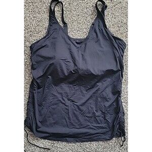 Lands End Women's 18 DD V-Neck Swim Top Black Solid Adjustable Padded S1126